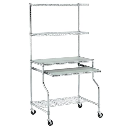 Global Equipment Nexel Curbside Cart, Chrome, 24"L x 18"W x 43"H, 3 Wire Shelves, Pneumatic Casters CS18243CP